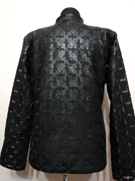 Black Leather Leaf Jacket for Women Design 06 Genuine Short Zip Up Light Lightweight