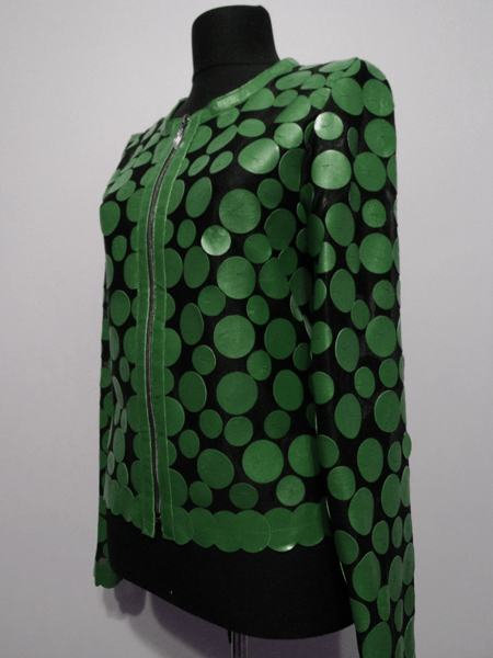 Green Leather Leaf Jacket Women Design Genuine Short Zip Up Light Lightweight