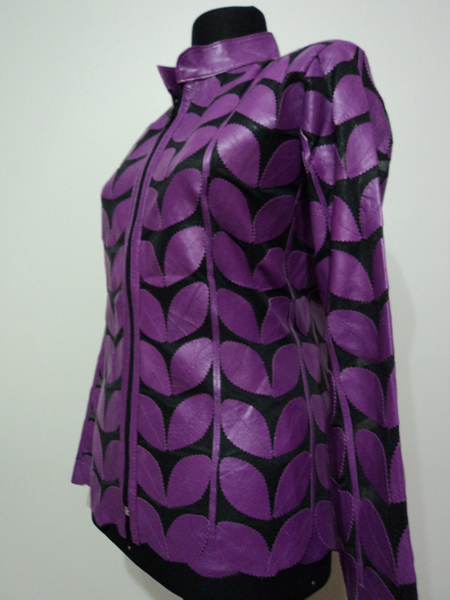 Plus Size Purple Leather Leaf Jacket Women Design Genuine Short Zip Up Light Lightweight
