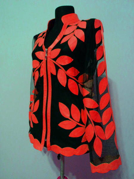 Red Leather Leaf Jacket for Women V Neck Design 10 Genuine Short Zip Up Light Lightweight