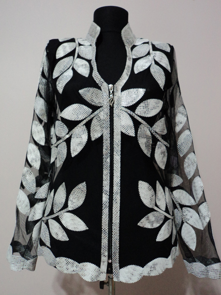 White Leather Leaf Jacket Women Design Genuine Short Zip Up Light Lightweight