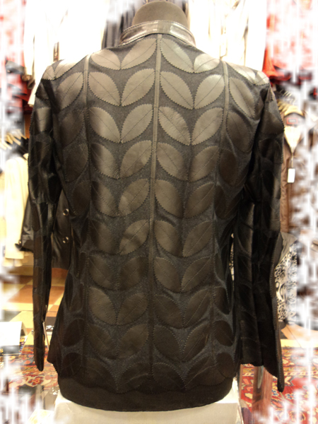 Black Leather Leaf Jacket for Women