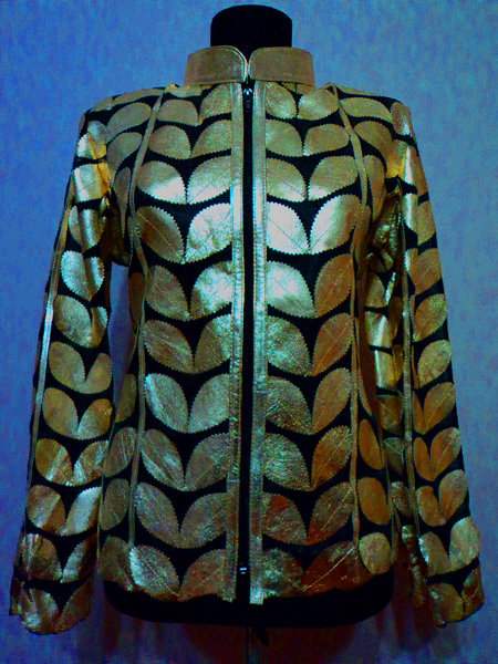 Gold Leather Leaf Jacket for Women [ Click to See Photos ]