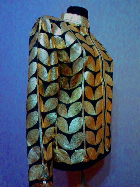 Gold Leather Leaf Jacket for Women