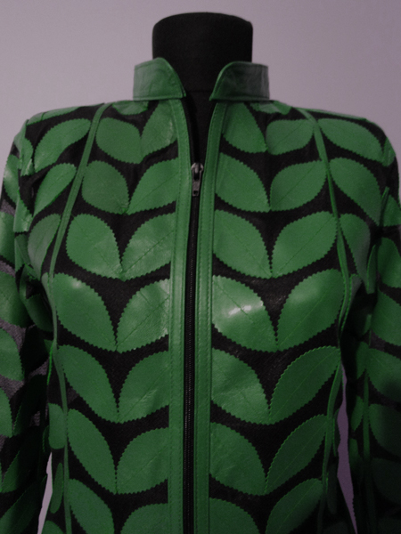Green Leather Leaf Jacket for Women