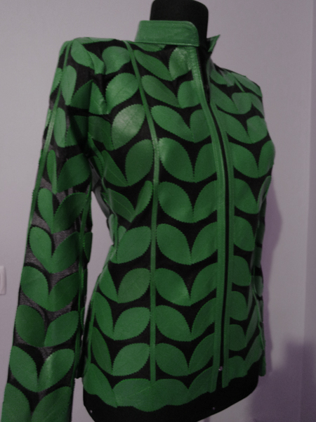 Plus Size Green Leather Leaf Jacket for Women
