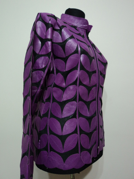 Plus Size Purple Leather Leaf Jacket for Women