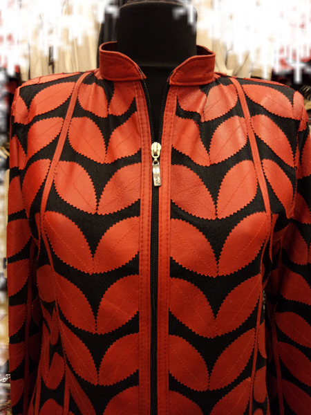 Plus Size Red Leather Leaf Jacket for Women