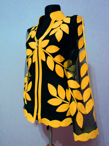 Yellow Leather Leaf Jacket for Women V Neck Design 10 Genuine Short Zip Up Light Lightweight
