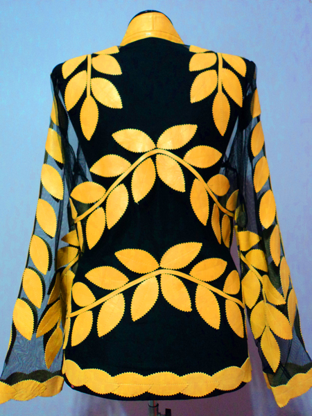 Yellow Leather Leaf Jacket for Women V Neck Design 10 Genuine Short Zip Up Light Lightweight